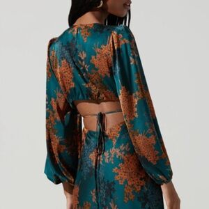 Astr Teal and Orange Floral Maxi Dress